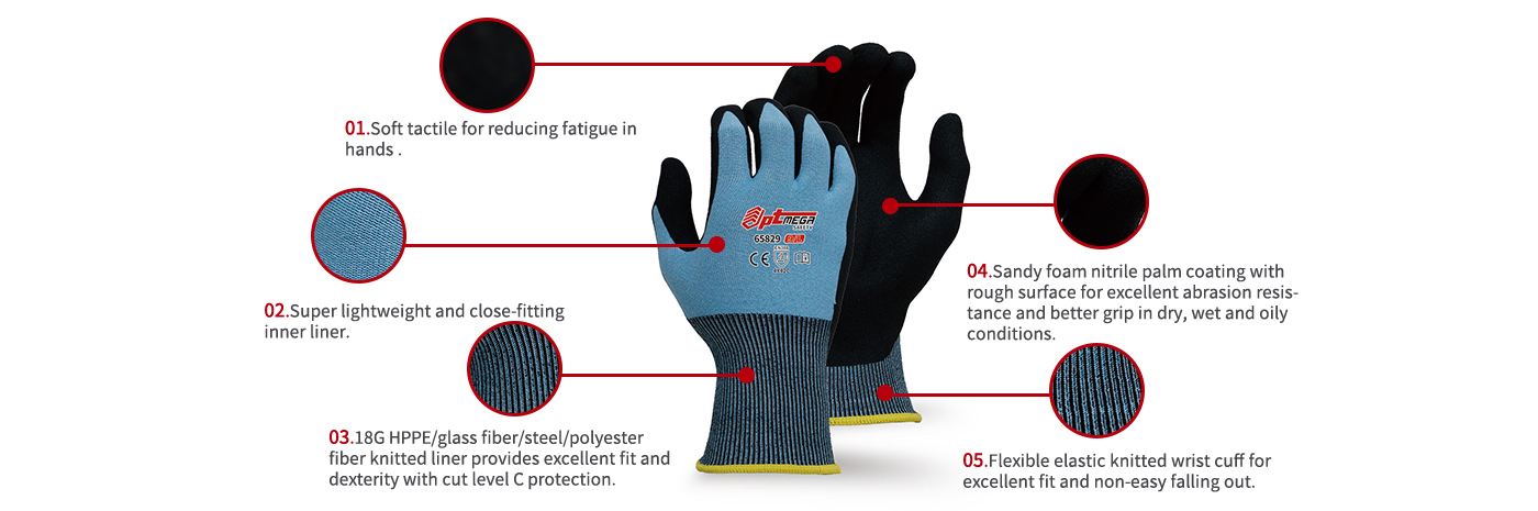 Sandy Foam Nitrile Glove in Cut level C Protection-65829